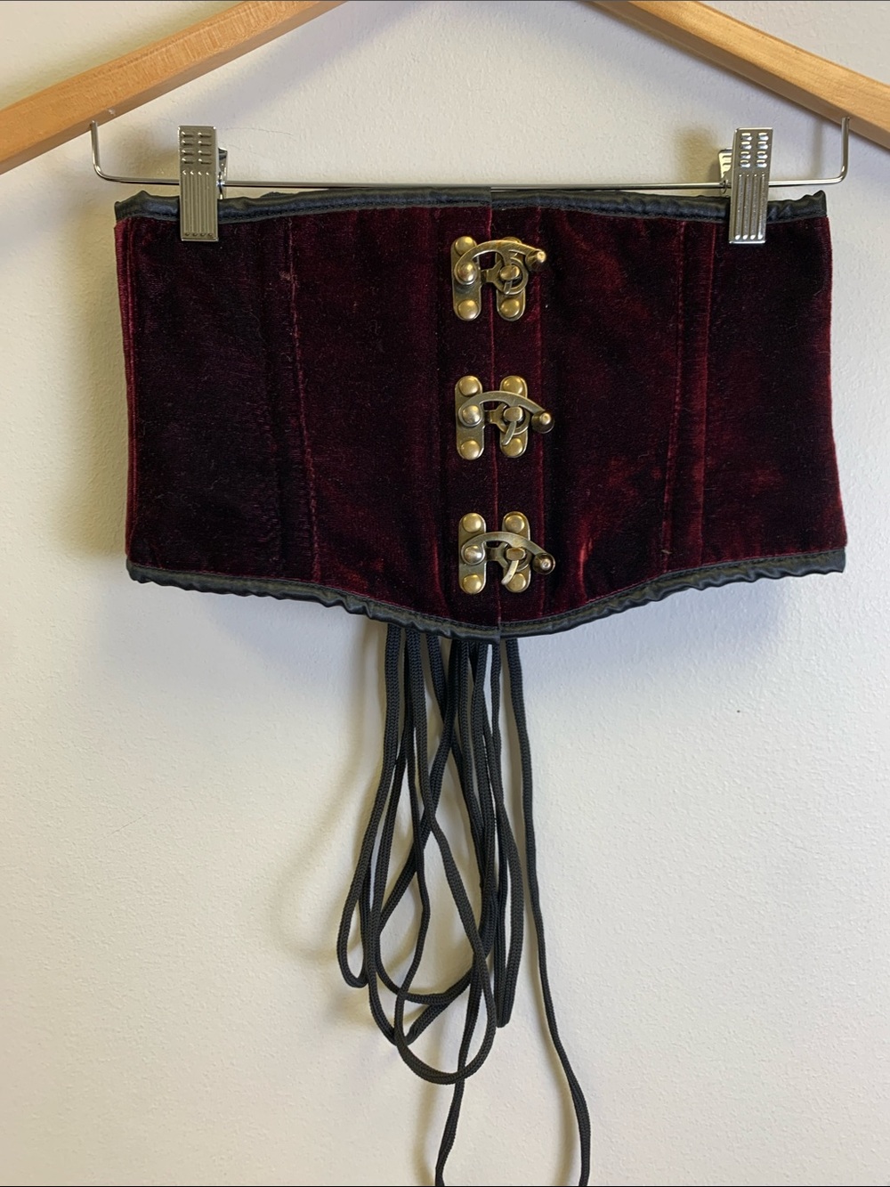 Lara’s Leather Velvet Overbust Waist Cincher Corset Belt - Burgundy